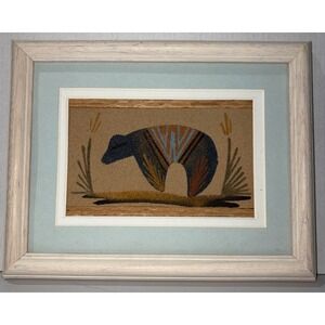 Navajo Sand Painting By E Yazzie/ Spirit Bear-9"x7"/Matte&Framed / Southwest Art